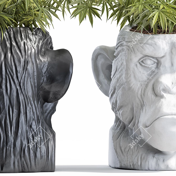 Resin Ape Head Planter, White 3D model image 3