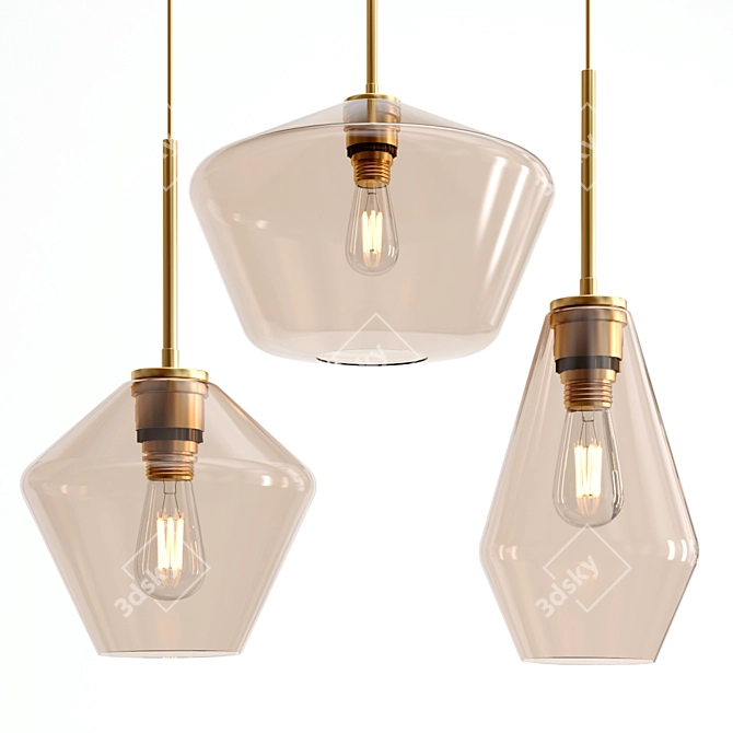 Elegant Amber Glass Pendant Light 3D model image 1