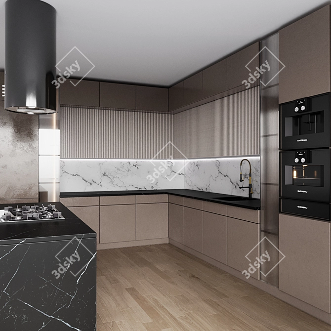 Modern 3D Kitchen Model Set 3D model image 2