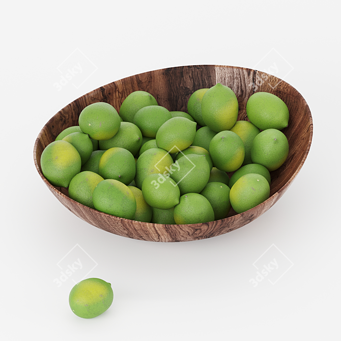 Handcrafted Wooden Bowl with Citrus 3D model image 2