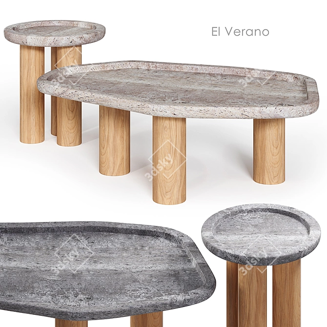 Travertine Side Table Set CB2 3D model image 1