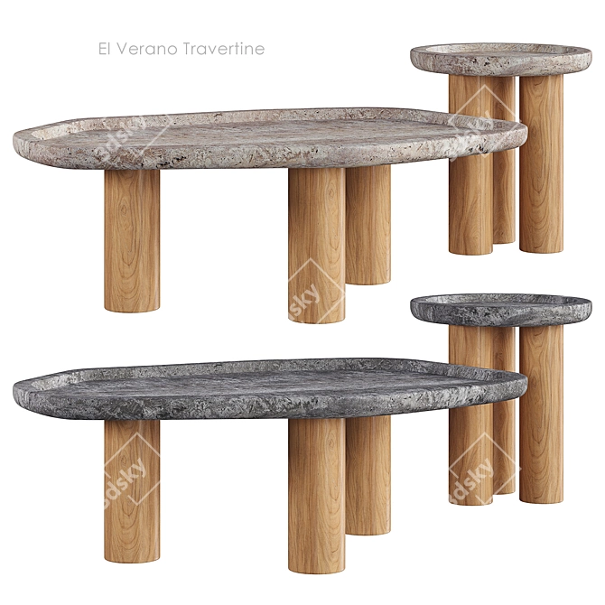 Travertine Side Table Set CB2 3D model image 2