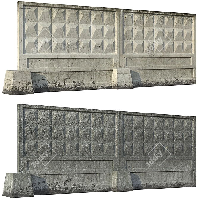 Concrete Fence 3D Model Kit 3D model image 2