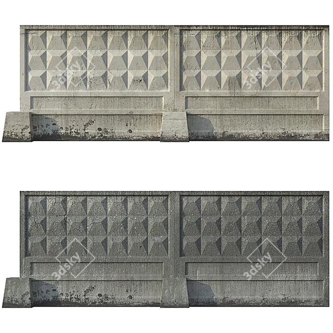 Concrete Fence 3D Model Kit 3D model image 3