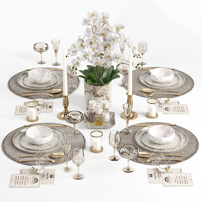 Elegant Dinnerware Set UVW Mapped 3D model image 1