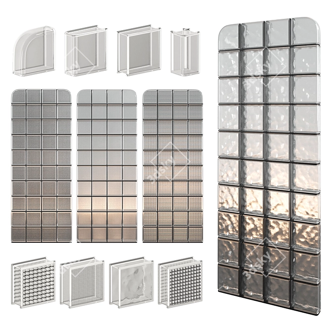 Glass Block Partition Panel 3D model image 1