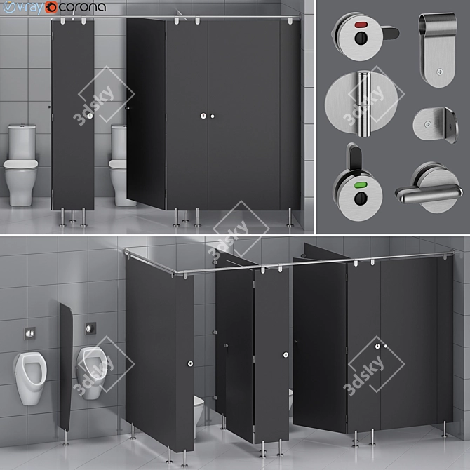 Public Toilet Partition Kit 3D model image 1