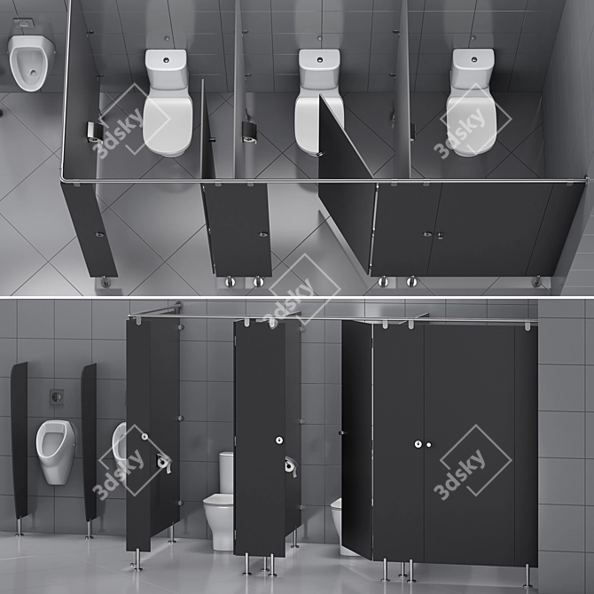 Public Toilet Partition Kit 3D model image 2