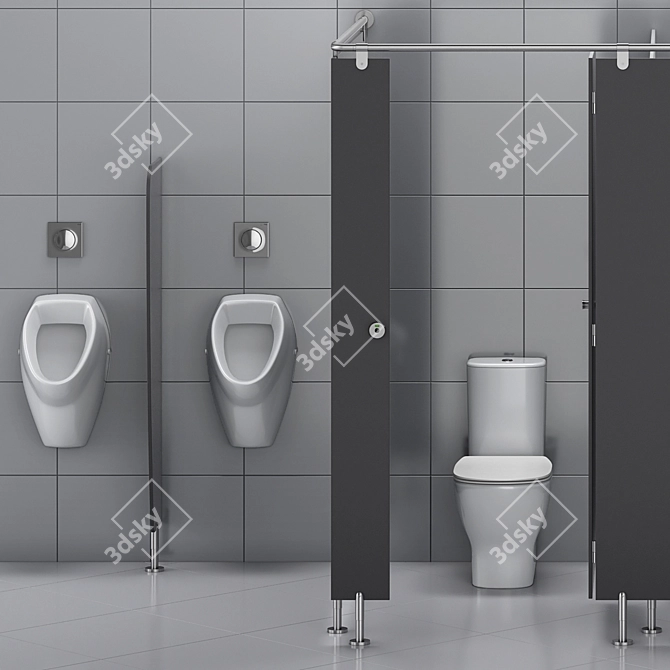 Public Toilet Partition Kit 3D model image 5