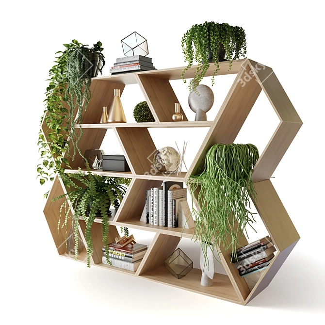 Wooden Hanging Plant Shelf 3D model image 1