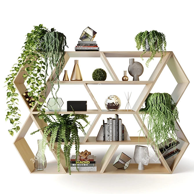 Wooden Hanging Plant Shelf 3D model image 2