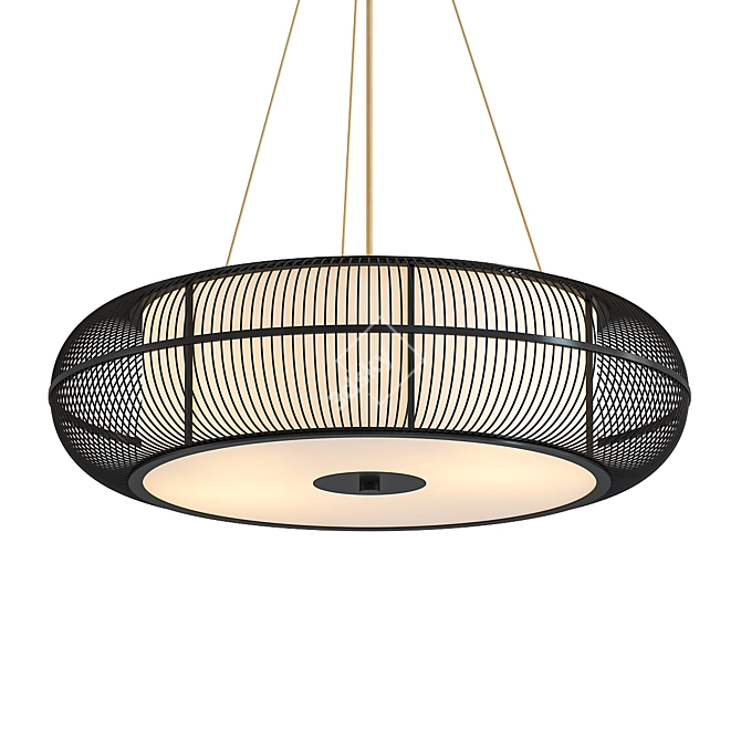 Contemporary Bamboo Drum Pendant Light 3D model image 1