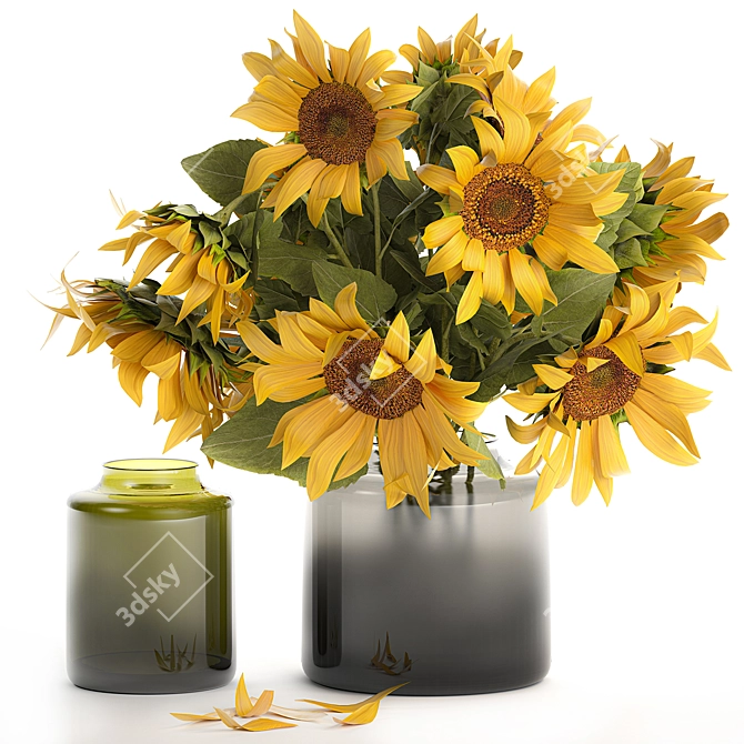 Sunflower Bouquet in Glass Vase 3D model image 1