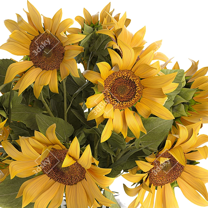 Sunflower Bouquet in Glass Vase 3D model image 2