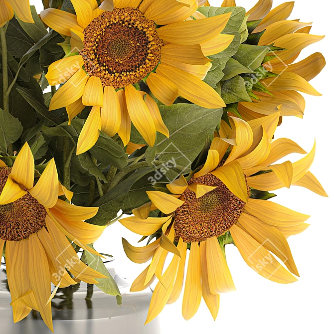 Sunflower Bouquet in Glass Vase 3D model image 4