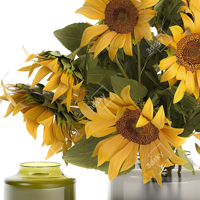 Sunflower Bouquet in Glass Vase 3D model image 6