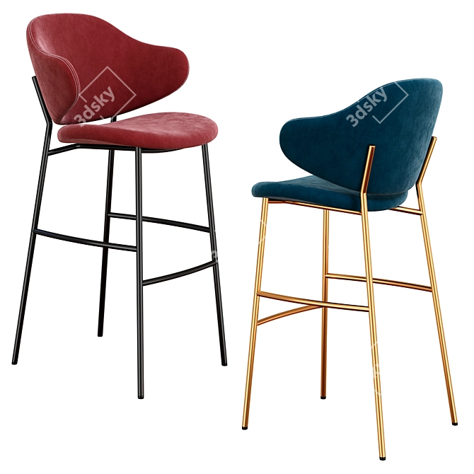 Modern Padded Bar Chair Stool 3D model image 2