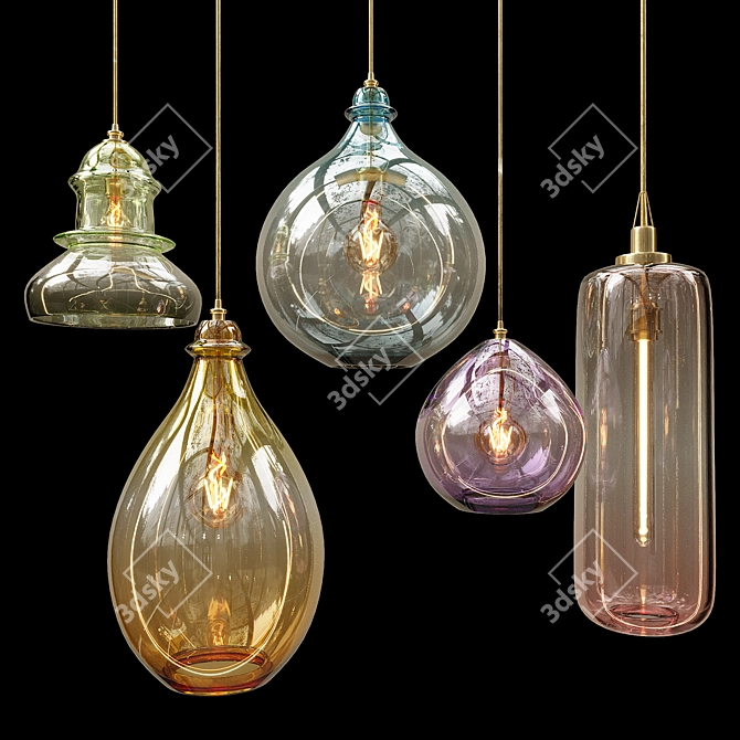 Turquoise Glass Pendant Lighting Collection 3D model image 1