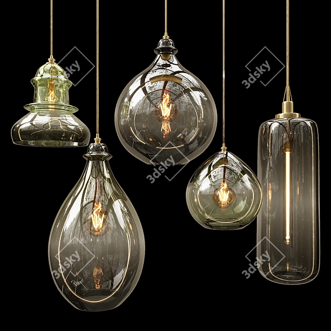 Turquoise Glass Pendant Lighting Collection 3D model image 2