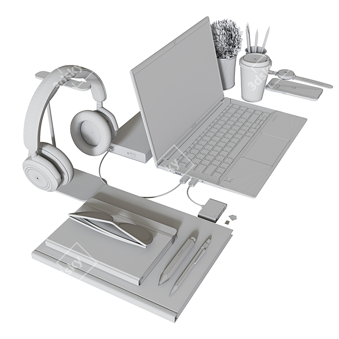 Elegant Office Decor Set 3D model image 4