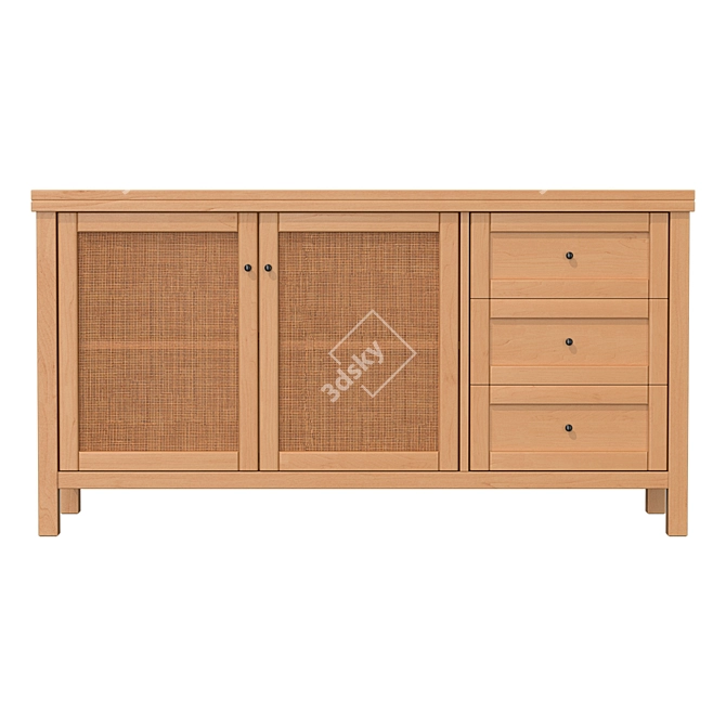 Gabin Pine Wood and Wicker Buffet 3D model image 1