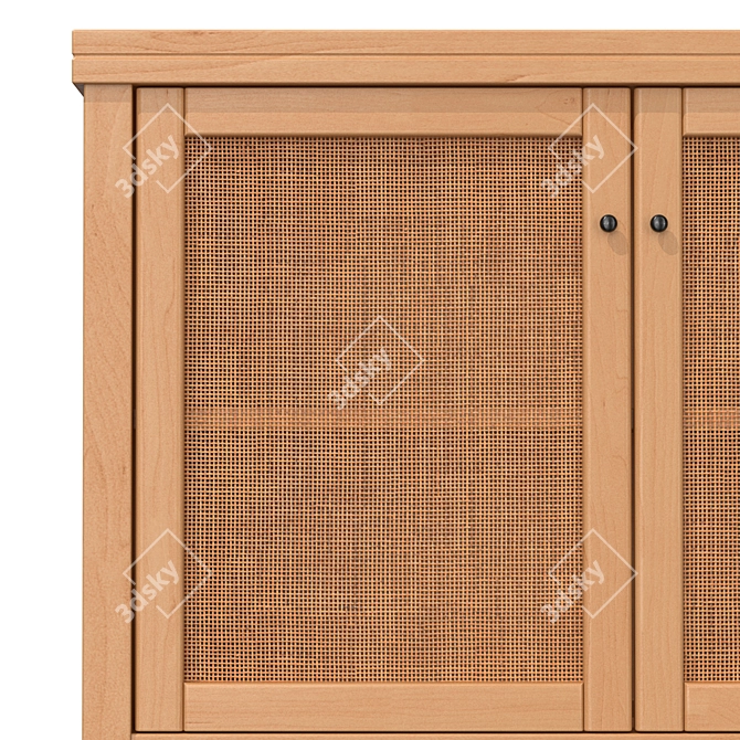 Gabin Pine Wood and Wicker Buffet 3D model image 3