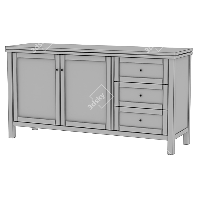 Gabin Pine Wood and Wicker Buffet 3D model image 6