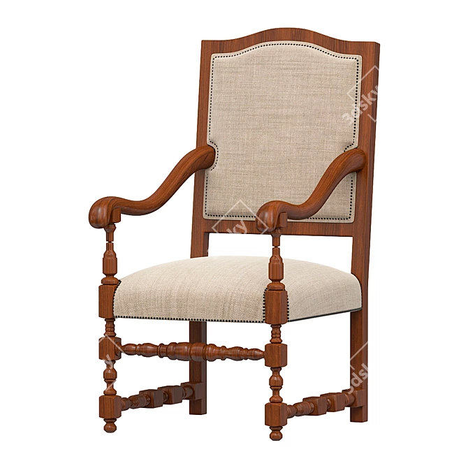 Vintage Oak Armchair Set 3D model image 1