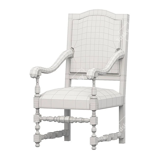 Vintage Oak Armchair Set 3D model image 2