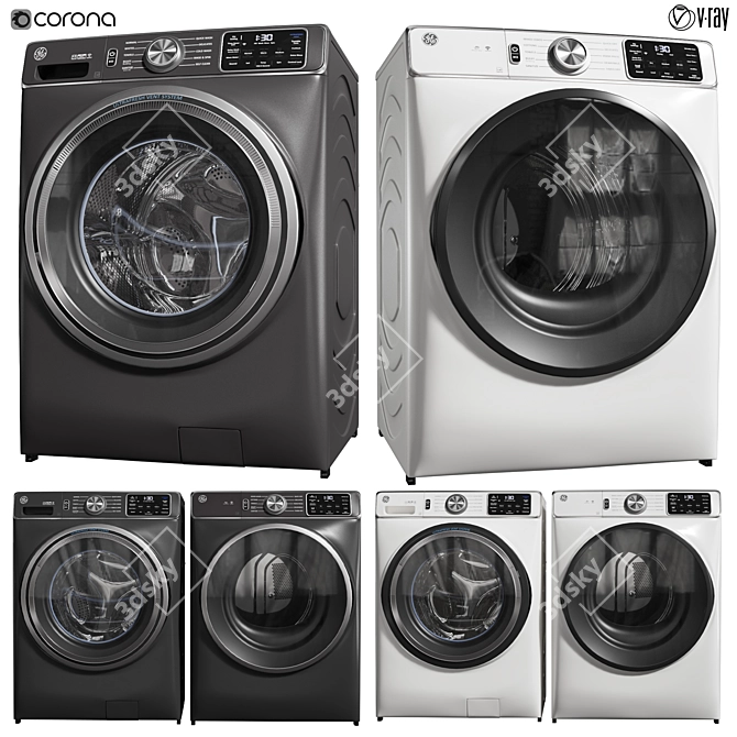 GE Smart Washer Dryer Set 3D model image 1