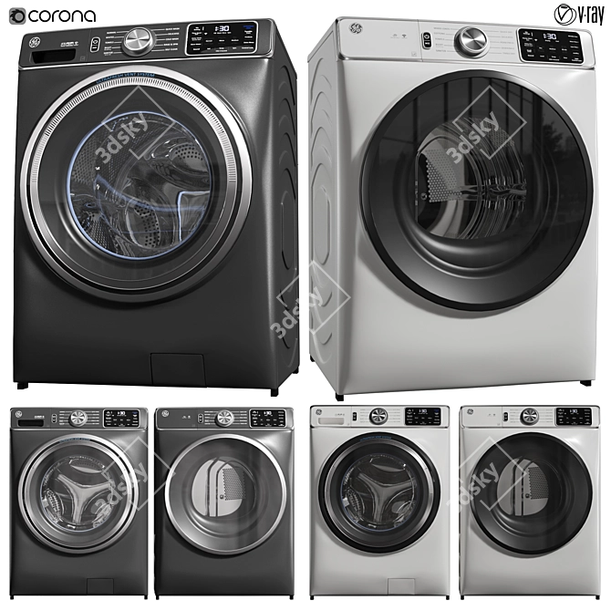 GE Smart Washer Dryer Set 3D model image 6