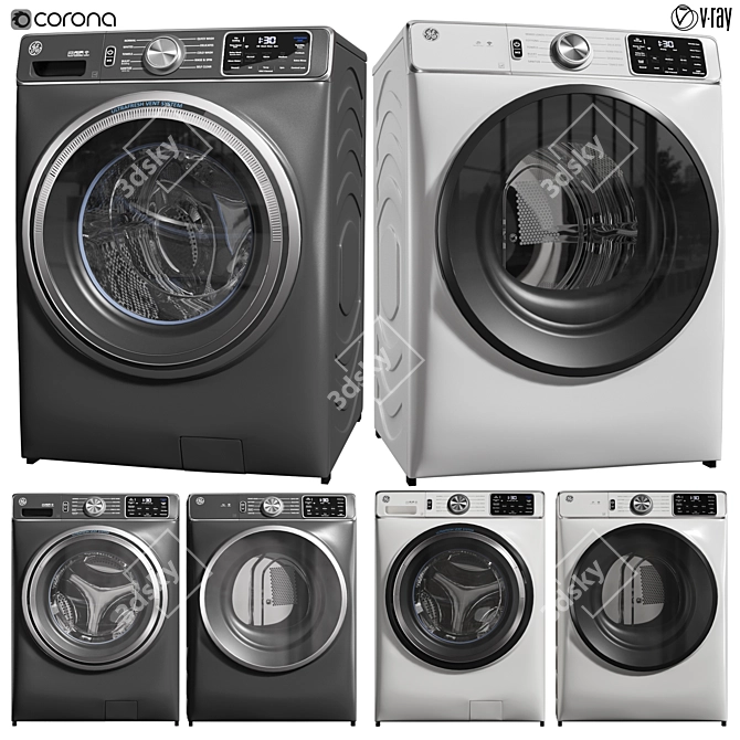 GE Smart Washer Dryer Set 3D model image 13