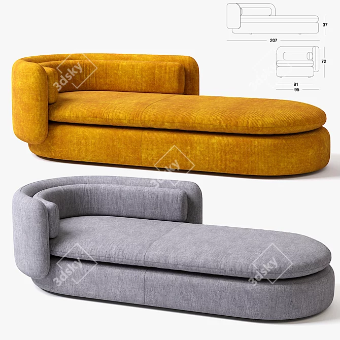 Modern Three-Seat Group Chaise 3D model image 2