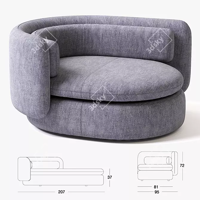 Modern Three-Seat Group Chaise 3D model image 3