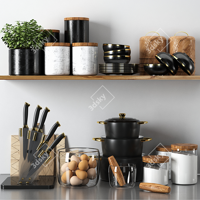 Sleek Modern Kitchen 2016 Set 3D model image 1