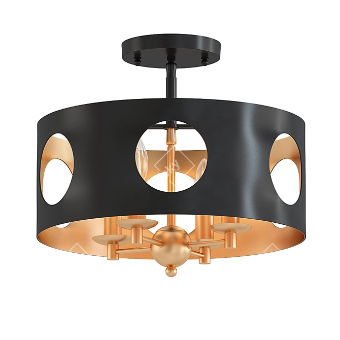 Matte Black Drum Ceiling Light 3D model image 1