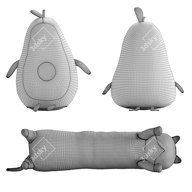 Soft Toy Set: Avocado, Pear & Kitty 3D model image 2