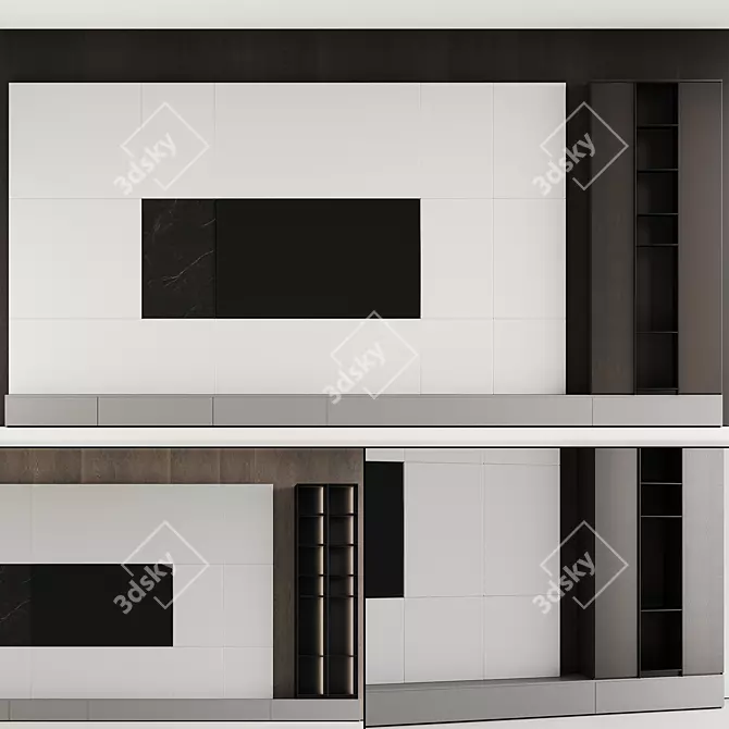 Modern TV Wall Unit, Dual-toned 3D model image 1