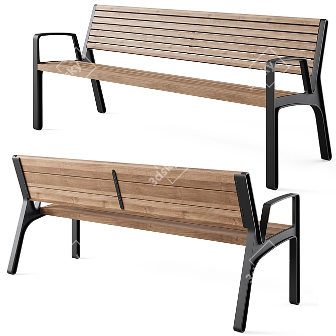 Miela Park Bench with Prax Trash Bin 3D model image 3