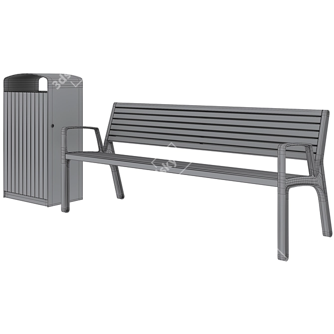 Miela Park Bench with Prax Trash Bin 3D model image 7