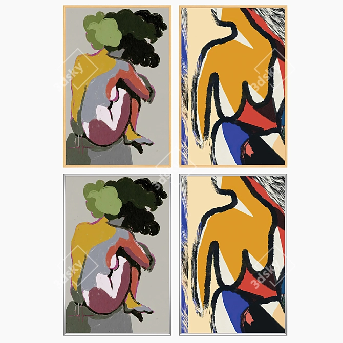 Art Prints Set with Frames 3D model image 3