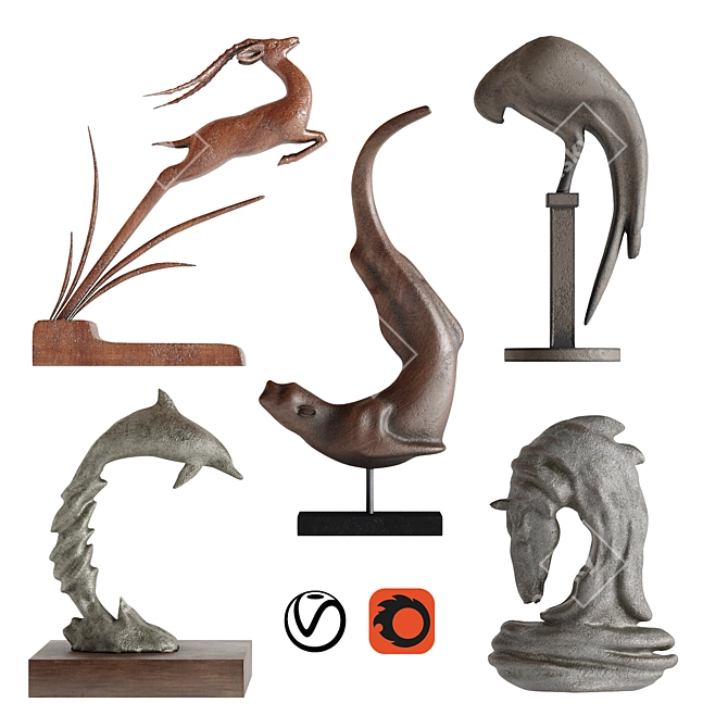 PBR Abstract Animals Sculptures Set 3D model image 1