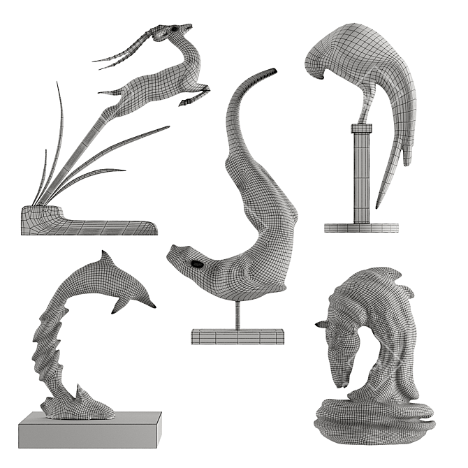 PBR Abstract Animals Sculptures Set 3D model image 3