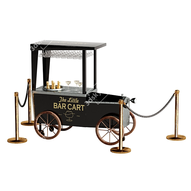 Sleek Black Wedding Bar Cart 3D model image 1