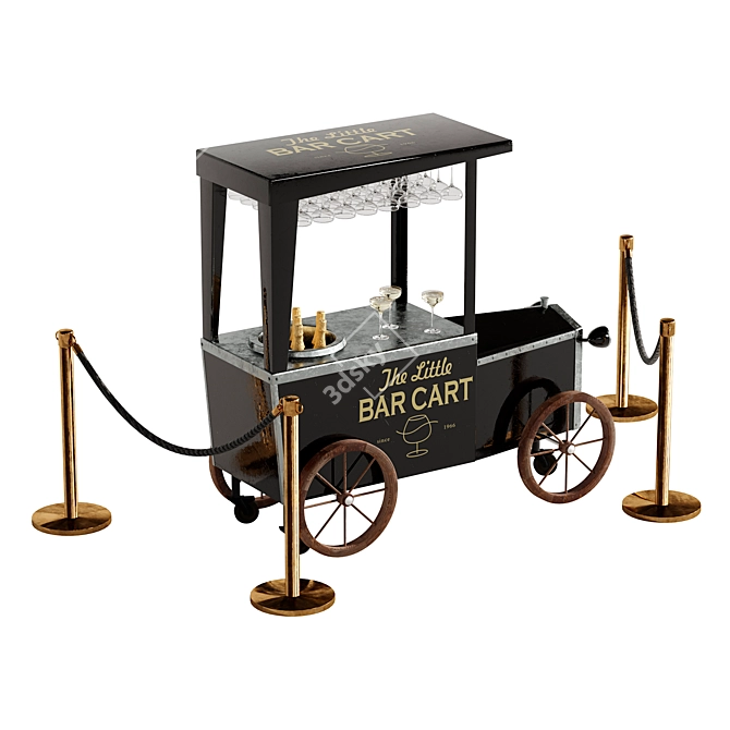 Sleek Black Wedding Bar Cart 3D model image 4