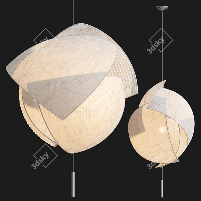 Handmade Japanese Paper Pendant Lamp 3D model image 1