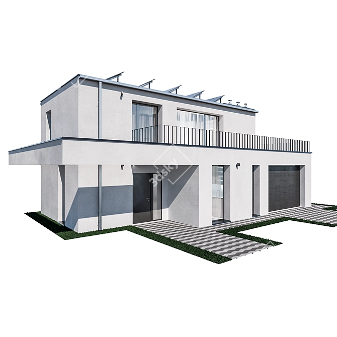 Nighttime Modern House 3D Model 3D model image 1