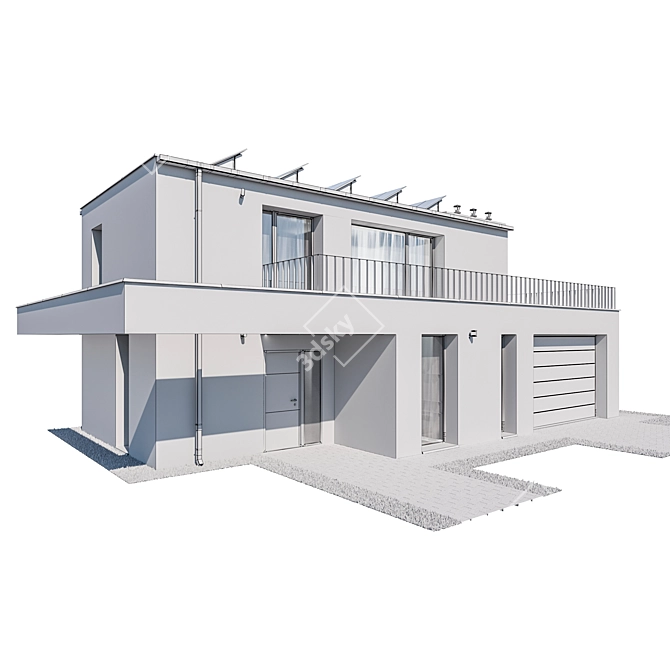 Nighttime Modern House 3D Model 3D model image 7