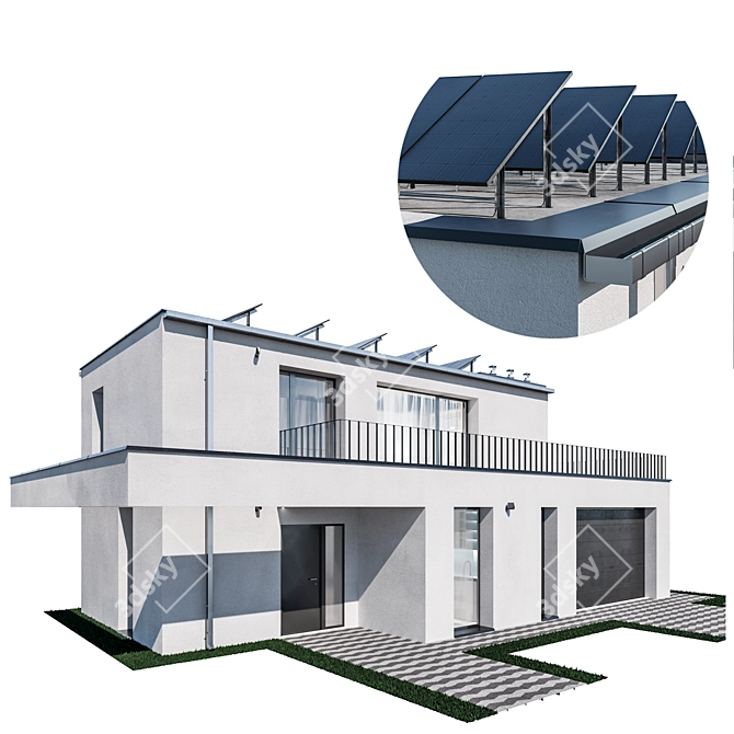 Nighttime Modern House 3D Model 3D model image 8