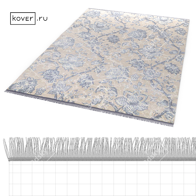 Shabby Chic Blue Flower Wool Rug 3D model image 2